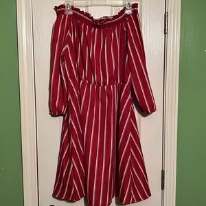 SHEIN Red & White Striped Blouson Off the Shoulder Dress Size 1X